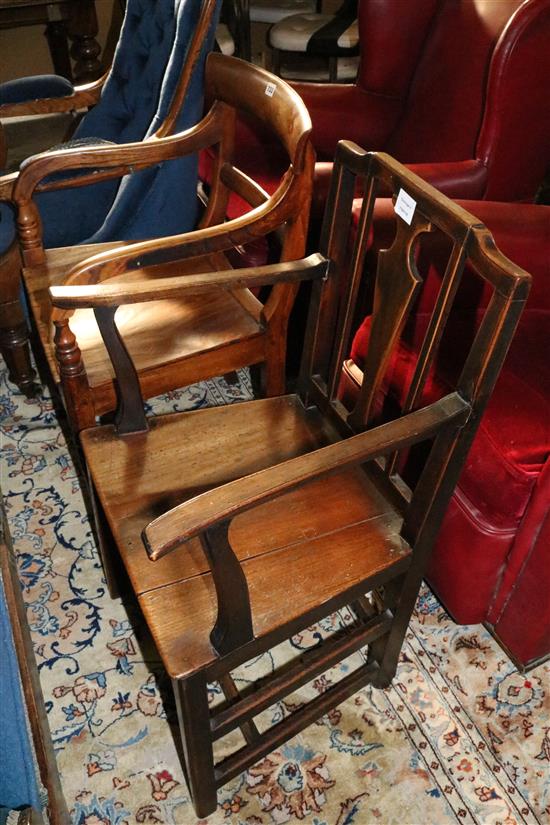 Ash elbow chair and a fruitwood elbow chair, early 19th century